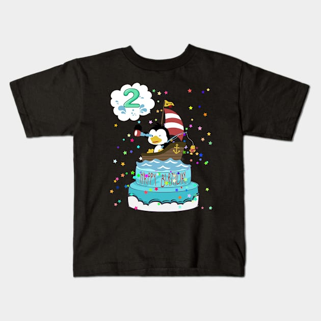 2nd  Birthday Penguin with a boat Kids T-Shirt by KrasiStaleva